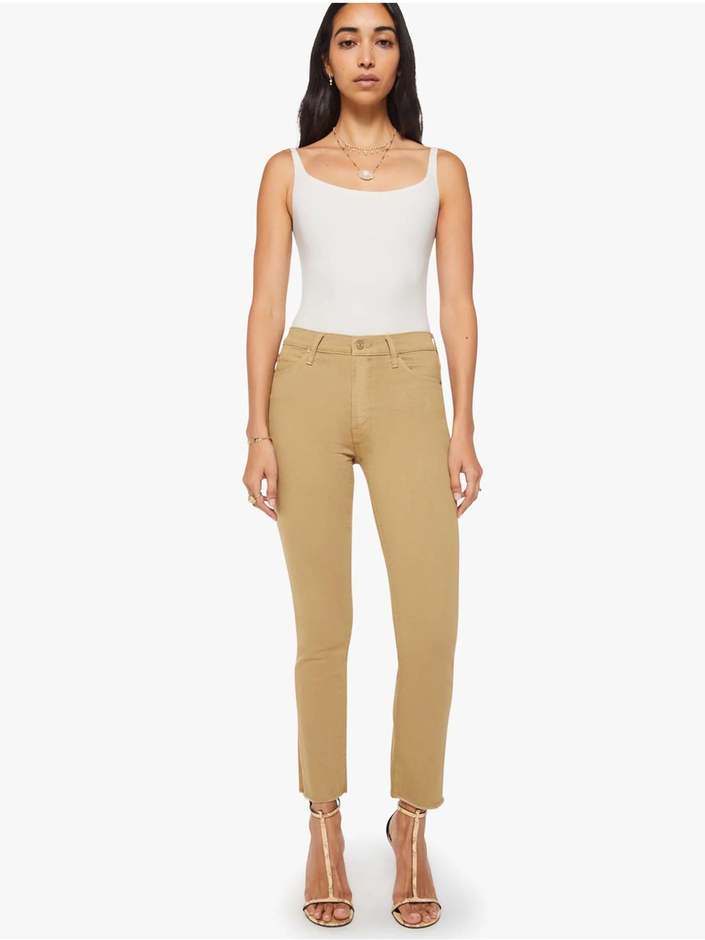 MOTHER Mid-Rise Dazzler Ankle Fray Jeans in Khaki
